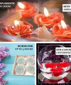 HIER_3810 Chargers & Centerpieces 4 Pack | 2.5" White Rose Flower Floating Candles Wedding Vase Fillers 14 HIER_3810 Chargers & Centerpieces 4 Pack | 2.5