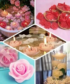 HIER_3810 Chargers & Centerpieces 4 Pack | 2.5" White Rose Flower Floating Candles Wedding Vase Fillers 15 HIER_3810 Chargers & Centerpieces 4 Pack | 2.5