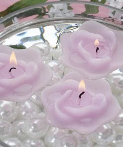 HIER_3810 4 Pack | 2.5" Lavender Rose Flower Floating Candles, Wedding Vase Fillers Chargers & Centerpieces