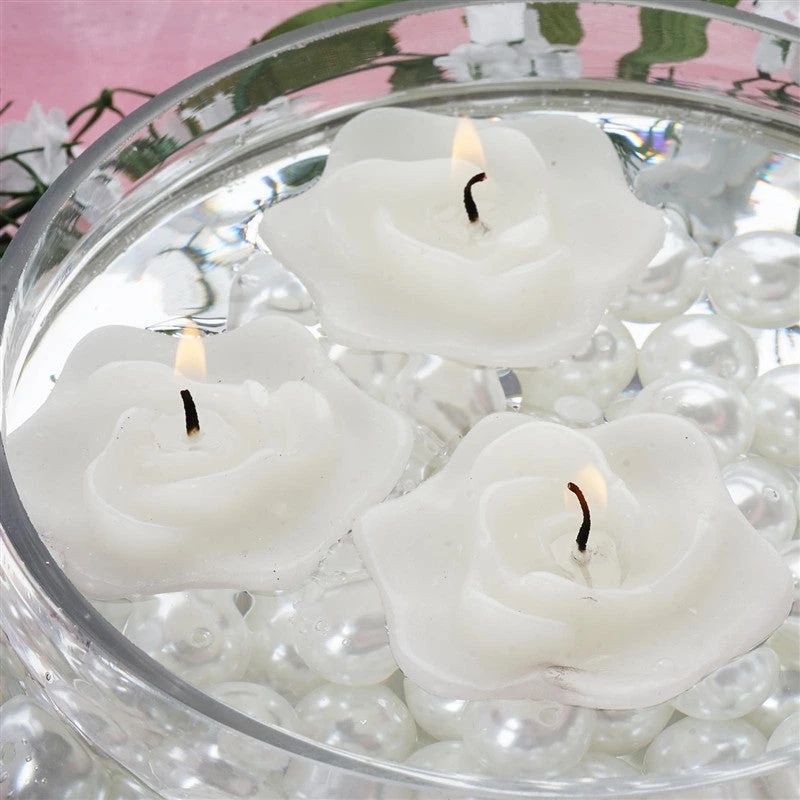 HIER_3810 Chargers & Centerpieces 4 Pack | 2.5" White Rose Flower Floating Candles Wedding Vase Fillers 1 HIER_3810 Chargers & Centerpieces 4 Pack | 2.5" White Rose Flower Floating Candles Wedding Vase Fillers