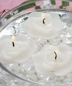 HIER_3810 Chargers & Centerpieces 4 Pack | 2.5" White Rose Flower Floating Candles Wedding Vase Fillers 16 HIER_3810 Chargers & Centerpieces 4 Pack | 2.5