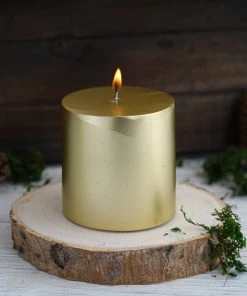 HIER_3820 3" Metallic Gold Dripless Unscented Pillar Candle, Long Lasting Candle