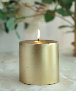 HIER_3820 3" Metallic Gold Dripless Unscented Pillar Candle, Long Lasting Candle