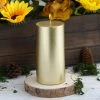 HIER_3820 6" Metallic Gold Dripless Unscented Pillar Candle, Long Lasting Candle Chargers & Centerpieces