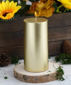 HIER_3820 6" Metallic Gold Dripless Unscented Pillar Candle, Long Lasting Candle Chargers & Centerpieces