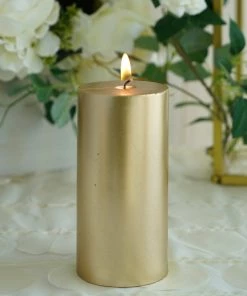 HIER_3820 6" Metallic Gold Dripless Unscented Pillar Candle, Long Lasting Candle Chargers & Centerpieces