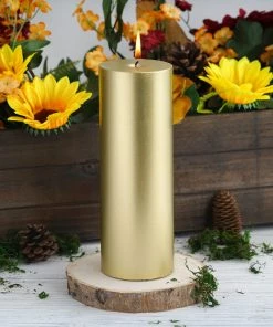 HIER_3820 9" Metallic Gold Dripless Unscented Pillar Candle, Long Lasting Candle Chargers & Centerpieces