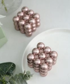 HIER_3820 2 Pack | Shiny Metallic Rose Gold 2" Bubble Cube Paraffin Wax Candles, Unscented Square Pillar Candle, Party Favor Gift Chargers & Centerpieces