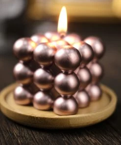 HIER_3820 2 Pack | Shiny Metallic Rose Gold 2" Bubble Cube Paraffin Wax Candles, Unscented Square Pillar Candle, Party Favor Gift Chargers & Centerpieces