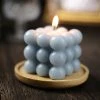 HIER_3820 2 Pack | Dusty Blue 2" Bubble Cube Paraffin Wax Candles, Unscented Square Pillar Candle, Party Favor Gift Chargers & Centerpieces