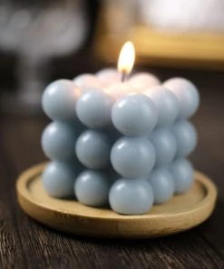 HIER_3820 2 Pack | Dusty Blue 2" Bubble Cube Paraffin Wax Candles, Unscented Square Pillar Candle, Party Favor Gift Chargers & Centerpieces