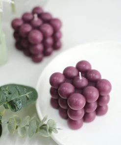 HIER_3820 Chargers & Centerpieces 2 Pack | Burgundy 2" Bubble Cube Paraffin Wax Candles, Unscented Square Pillar Candle, Party Favor Gift