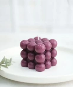 HIER_3820 Chargers & Centerpieces 2 Pack | Burgundy 2" Bubble Cube Paraffin Wax Candles, Unscented Square Pillar Candle, Party Favor Gift 19 HIER_3820 Chargers & Centerpieces 2 Pack | Burgundy 2