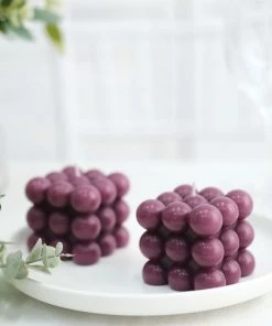 HIER_3820 Chargers & Centerpieces 2 Pack | Burgundy 2" Bubble Cube Paraffin Wax Candles, Unscented Square Pillar Candle, Party Favor Gift 20 HIER_3820 Chargers & Centerpieces 2 Pack | Burgundy 2