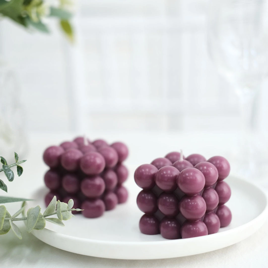HIER_3820 Chargers & Centerpieces 2 Pack | Burgundy 2" Bubble Cube Paraffin Wax Candles, Unscented Square Pillar Candle, Party Favor Gift 8 HIER_3820 Chargers & Centerpieces 2 Pack | Burgundy 2" Bubble Cube Paraffin Wax Candles, Unscented Square Pillar Candle, Party Favor Gift