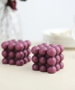 HIER_3820 Chargers & Centerpieces 2 Pack | Burgundy 2" Bubble Cube Paraffin Wax Candles, Unscented Square Pillar Candle, Party Favor Gift 21 HIER_3820 Chargers & Centerpieces 2 Pack | Burgundy 2