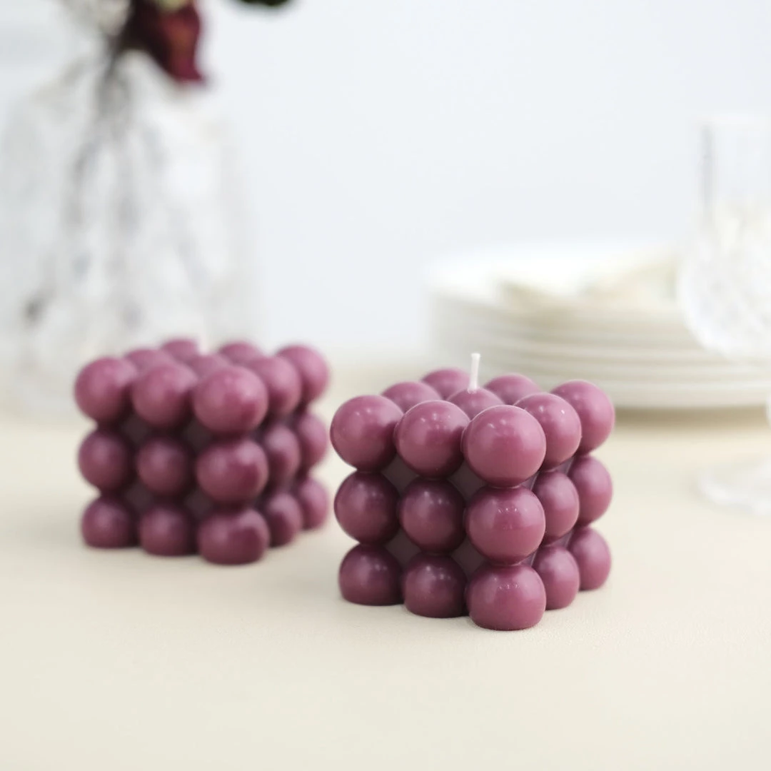 HIER_3820 Chargers & Centerpieces 2 Pack | Burgundy 2" Bubble Cube Paraffin Wax Candles, Unscented Square Pillar Candle, Party Favor Gift 9 HIER_3820 Chargers & Centerpieces 2 Pack | Burgundy 2" Bubble Cube Paraffin Wax Candles, Unscented Square Pillar Candle, Party Favor Gift