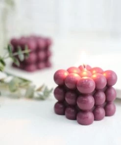 HIER_3820 Chargers & Centerpieces 2 Pack | Burgundy 2" Bubble Cube Paraffin Wax Candles, Unscented Square Pillar Candle, Party Favor Gift 22 HIER_3820 Chargers & Centerpieces 2 Pack | Burgundy 2