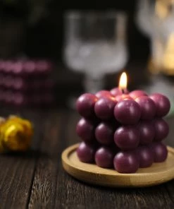 HIER_3820 Chargers & Centerpieces 2 Pack | Burgundy 2" Bubble Cube Paraffin Wax Candles, Unscented Square Pillar Candle, Party Favor Gift 24 HIER_3820 Chargers & Centerpieces 2 Pack | Burgundy 2