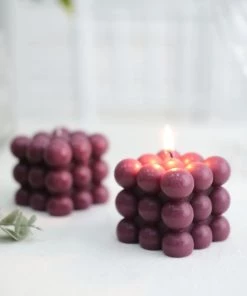 HIER_3820 Chargers & Centerpieces 2 Pack | Burgundy 2" Bubble Cube Paraffin Wax Candles, Unscented Square Pillar Candle, Party Favor Gift 18 HIER_3820 Chargers & Centerpieces 2 Pack | Burgundy 2