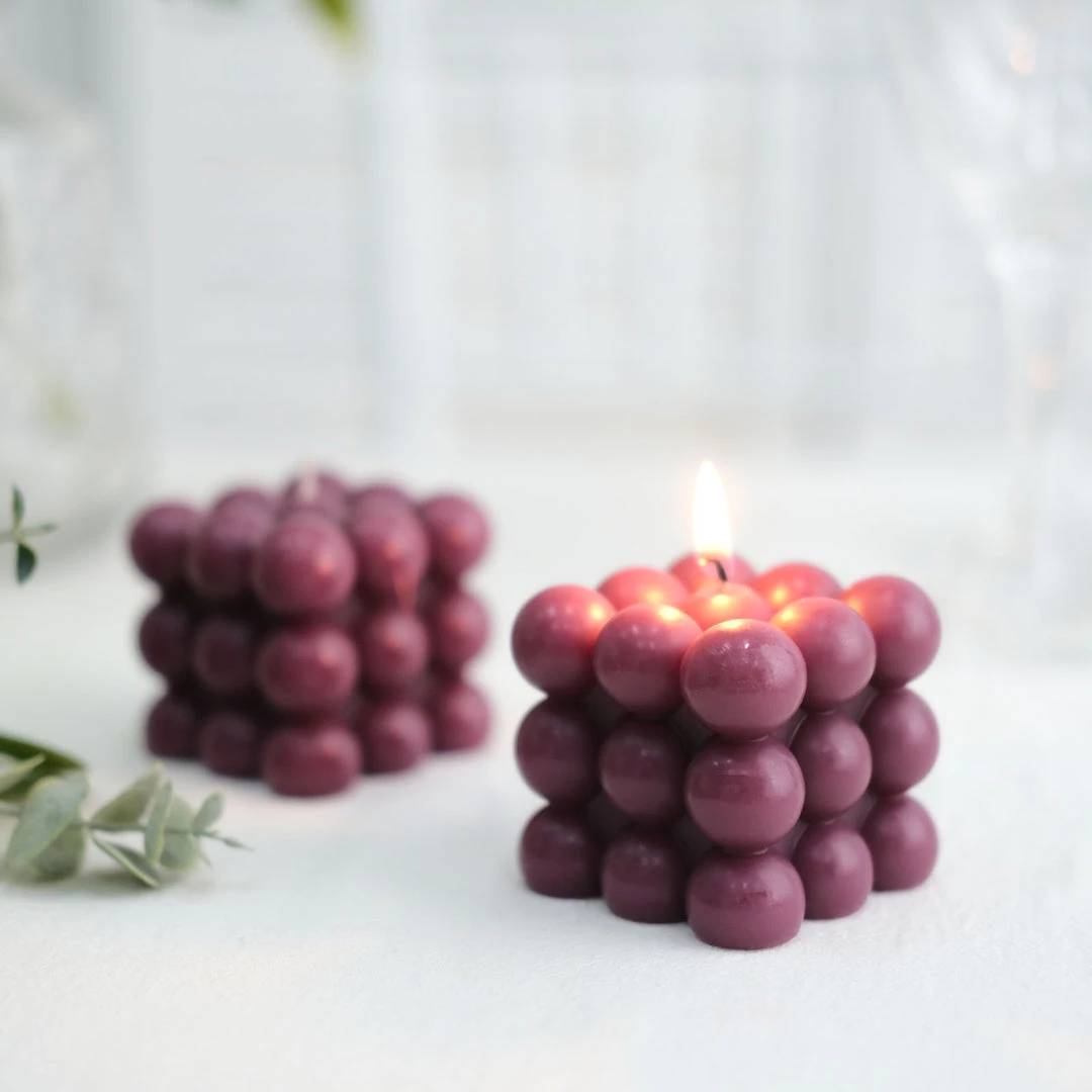 HIER_3820 Chargers & Centerpieces 2 Pack | Burgundy 2" Bubble Cube Paraffin Wax Candles, Unscented Square Pillar Candle, Party Favor Gift 6 HIER_3820 Chargers & Centerpieces 2 Pack | Burgundy 2" Bubble Cube Paraffin Wax Candles, Unscented Square Pillar Candle, Party Favor Gift