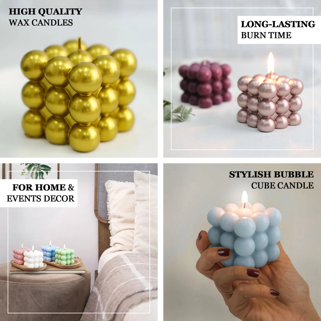 HIER_3820 Chargers & Centerpieces 2 Pack | Burgundy 2" Bubble Cube Paraffin Wax Candles, Unscented Square Pillar Candle, Party Favor Gift 4 HIER_3820 Chargers & Centerpieces 2 Pack | Burgundy 2" Bubble Cube Paraffin Wax Candles, Unscented Square Pillar Candle, Party Favor Gift