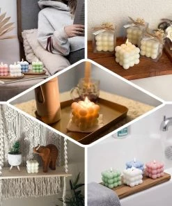 HIER_3820 Chargers & Centerpieces 2 Pack | Burgundy 2" Bubble Cube Paraffin Wax Candles, Unscented Square Pillar Candle, Party Favor Gift 17 HIER_3820 Chargers & Centerpieces 2 Pack | Burgundy 2