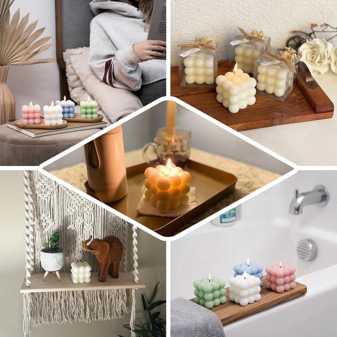 HIER_3820 Chargers & Centerpieces 2 Pack | Burgundy 2" Bubble Cube Paraffin Wax Candles, Unscented Square Pillar Candle, Party Favor Gift 5 HIER_3820 Chargers & Centerpieces 2 Pack | Burgundy 2" Bubble Cube Paraffin Wax Candles, Unscented Square Pillar Candle, Party Favor Gift