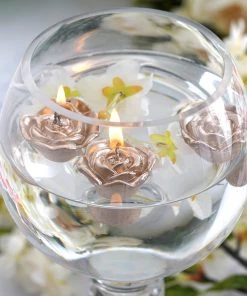 HIER_3810 Chargers & Centerpieces 12 Pack | 1" Blush/Rose Gold Mini Rose Flower Floating Candles Wedding Vase Fillers