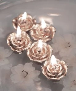 HIER_3810 Chargers & Centerpieces 12 Pack | 1" Blush/Rose Gold Mini Rose Flower Floating Candles Wedding Vase Fillers