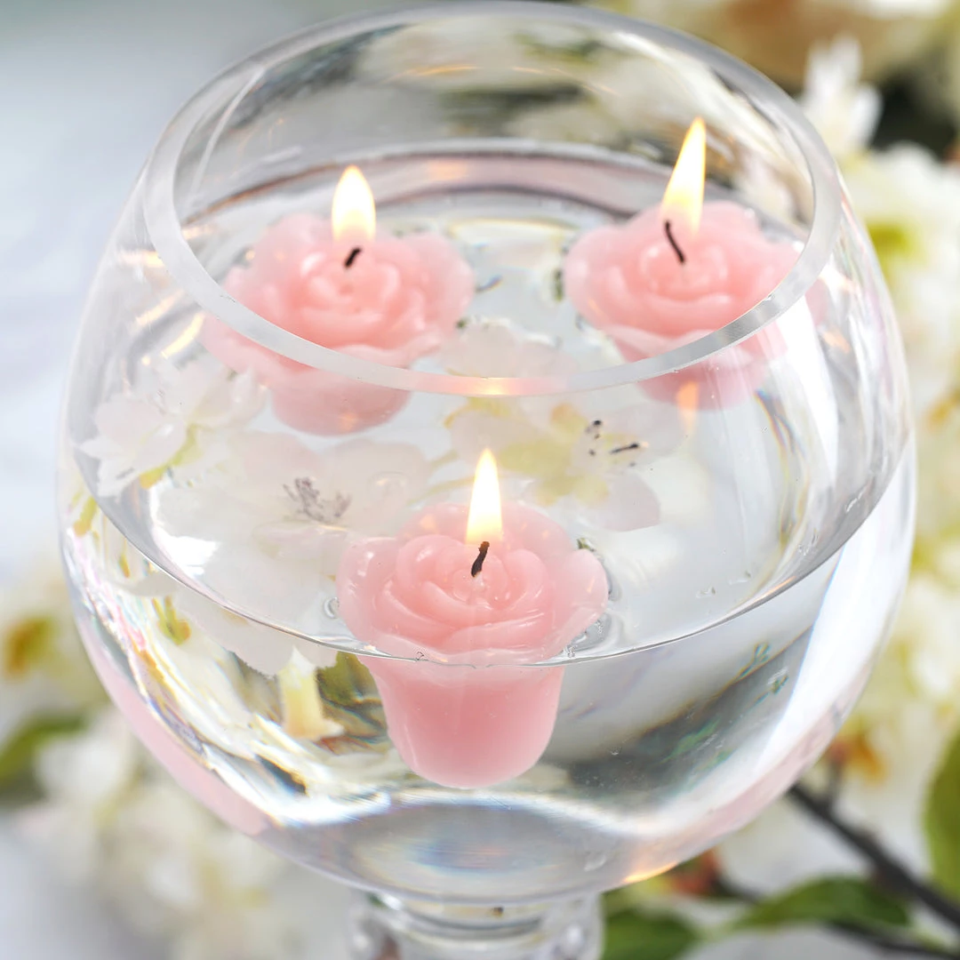 HIER_3810 12 Pack | 1" Pink Mini Rose Flower Floating Candles Wedding Vase Fillers Chargers & Centerpieces 2 HIER_3810 12 Pack | 1" Pink Mini Rose Flower Floating Candles Wedding Vase Fillers Chargers & Centerpieces