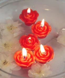 HIER_3810 Chargers & Centerpieces 12 Pack | 1" Red Mini Rose Flower Floating Candles Wedding Vase Fillers