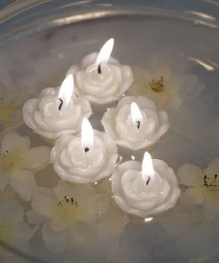 HIER_3810 12 Pack | 1" White Mini Rose Flower Floating Candles Wedding Vase Fillers