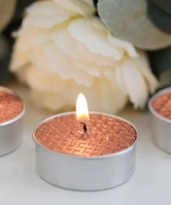 HIER_3820 9 Pack | Metallic Blush/Rose Gold Tealight Candles, Unscented Dripless Wax - Textured Design Chargers & Centerpieces