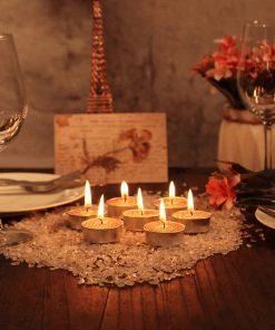 HIER_3820 9 Pack | Metallic Blush/Rose Gold Tealight Candles, Unscented Dripless Wax - Textured Design Chargers & Centerpieces