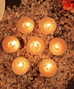 HIER_3820 9 Pack | Metallic Blush/Rose Gold Tealight Candles, Unscented Dripless Wax - Textured Design Chargers & Centerpieces