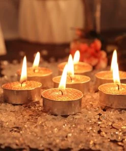 HIER_3820 9 Pack | Metallic Blush/Rose Gold Tealight Candles, Unscented Dripless Wax - Textured Design Chargers & Centerpieces