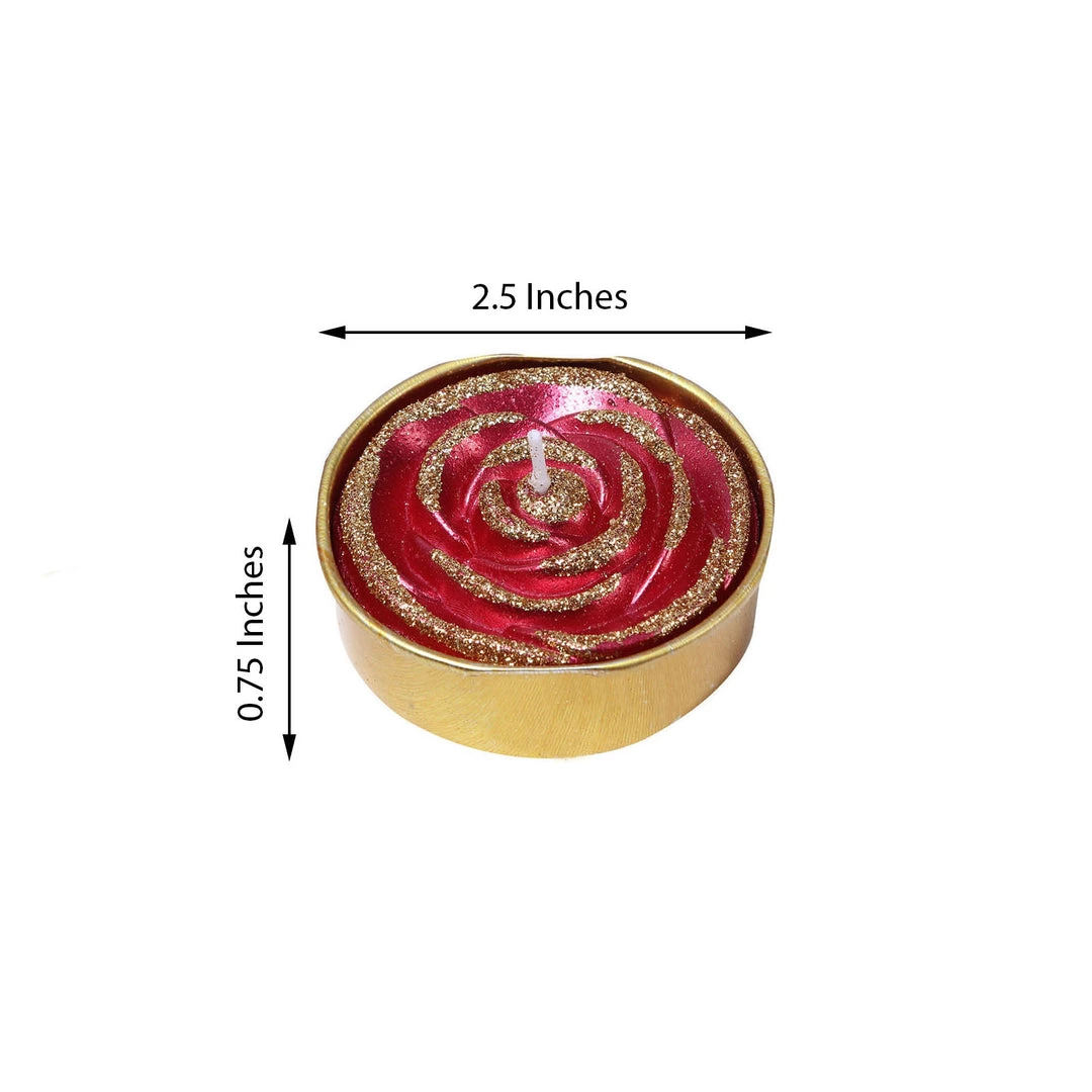 HIER_3820 2 Pack | Red/Gold Glitter Rose Tealight Candles Unscented Dripless Wax Chargers & Centerpieces 3 HIER_3820 2 Pack | Red/Gold Glitter Rose Tealight Candles Unscented Dripless Wax Chargers & Centerpieces