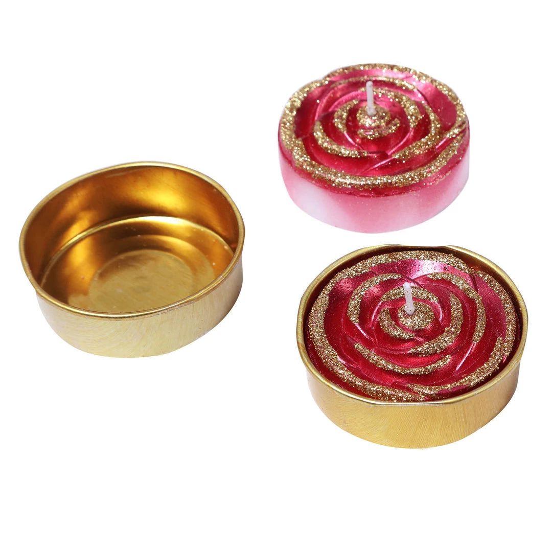 HIER_3820 2 Pack | Red/Gold Glitter Rose Tealight Candles Unscented Dripless Wax Chargers & Centerpieces 14 HIER_3820 2 Pack | Red/Gold Glitter Rose Tealight Candles Unscented Dripless Wax Chargers & Centerpieces