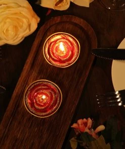 HIER_3820 2 Pack | Red/Gold Glitter Rose Tealight Candles Unscented Dripless Wax Chargers & Centerpieces 26 HIER_3820 2 Pack | Red/Gold Glitter Rose Tealight Candles Unscented Dripless Wax Chargers & Centerpieces
