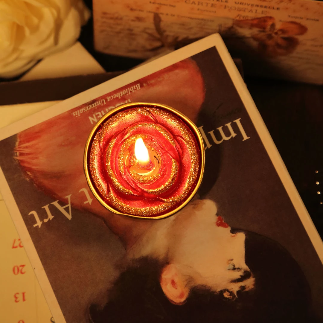 HIER_3820 2 Pack | Red/Gold Glitter Rose Tealight Candles Unscented Dripless Wax Chargers & Centerpieces 13 HIER_3820 2 Pack | Red/Gold Glitter Rose Tealight Candles Unscented Dripless Wax Chargers & Centerpieces