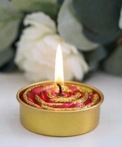 HIER_3820 2 Pack | Red/Gold Glitter Rose Tealight Candles Unscented Dripless Wax Chargers & Centerpieces 20 HIER_3820 2 Pack | Red/Gold Glitter Rose Tealight Candles Unscented Dripless Wax Chargers & Centerpieces