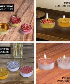 HIER_3820 9 Pack | Metallic Blush/Rose Gold Tealight Candles, Unscented Dripless Wax - Textured Design Chargers & Centerpieces