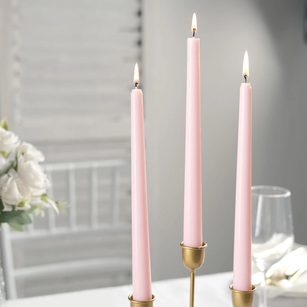 HIER_3820 12 Pack | Blush/Rose Gold 10" Premium Wax Taper Candles, Unscented Candlesticks Chargers & Centerpieces 7 HIER_3820 12 Pack | Blush/Rose Gold 10" Premium Wax Taper Candles, Unscented Candlesticks Chargers & Centerpieces