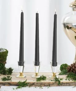 HIER_3820 12 Pack | Black 10" Premium Wax Taper Candles, Unscented Candlesticks Chargers & Centerpieces