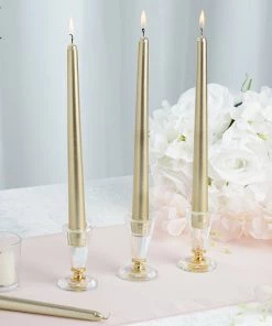 HIER_3820 Chargers & Centerpieces 12 Pack | Metallic Gold 10" Premium Wax Taper Candles, Unscented Candlesticks 20 HIER_3820 Chargers & Centerpieces 12 Pack | Metallic Gold 10