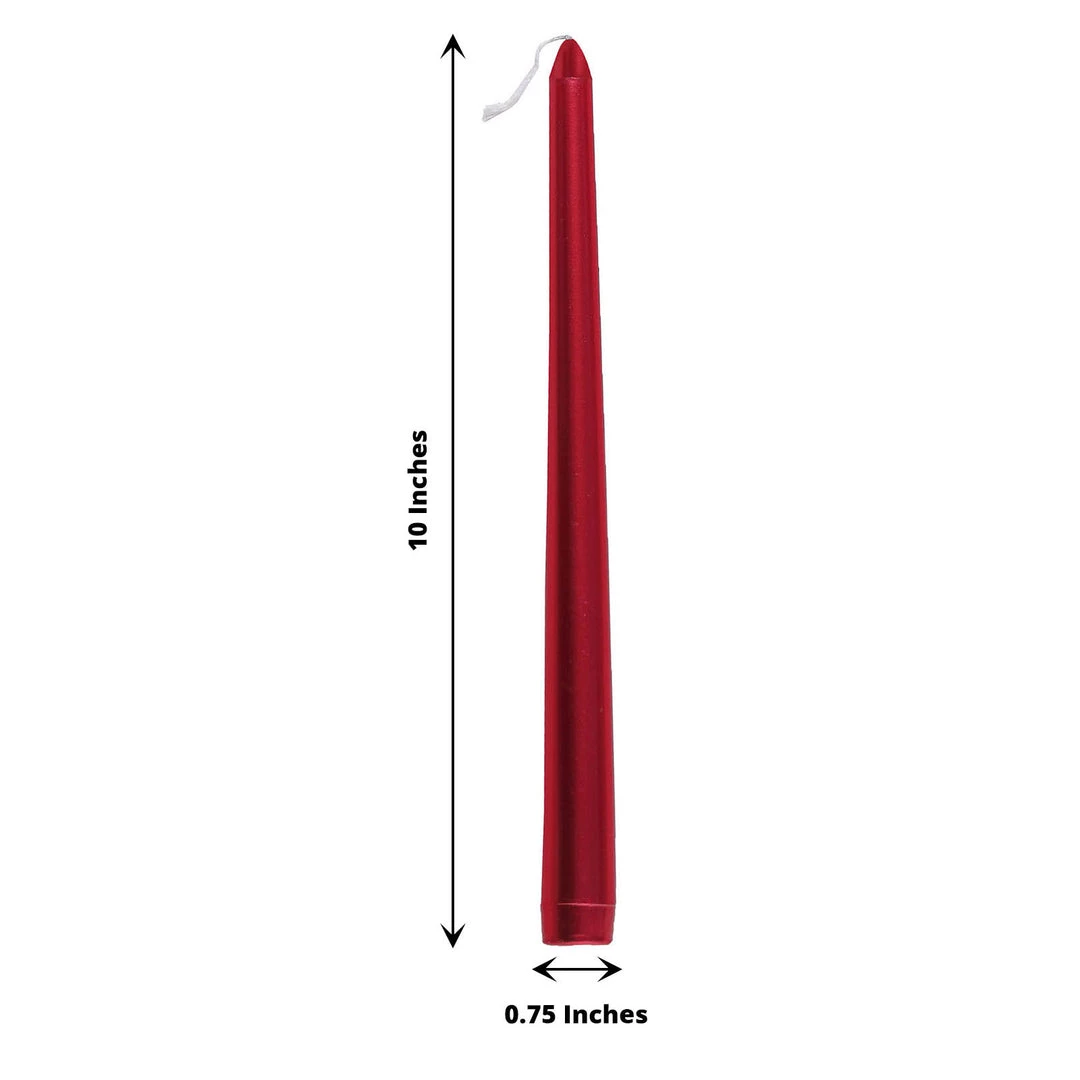 HIER_3820 12 Pack | Metallic Red 10" Premium Wax Taper Candles, Unscented Candlesticks Chargers & Centerpieces 3 HIER_3820 12 Pack | Metallic Red 10" Premium Wax Taper Candles, Unscented Candlesticks Chargers & Centerpieces