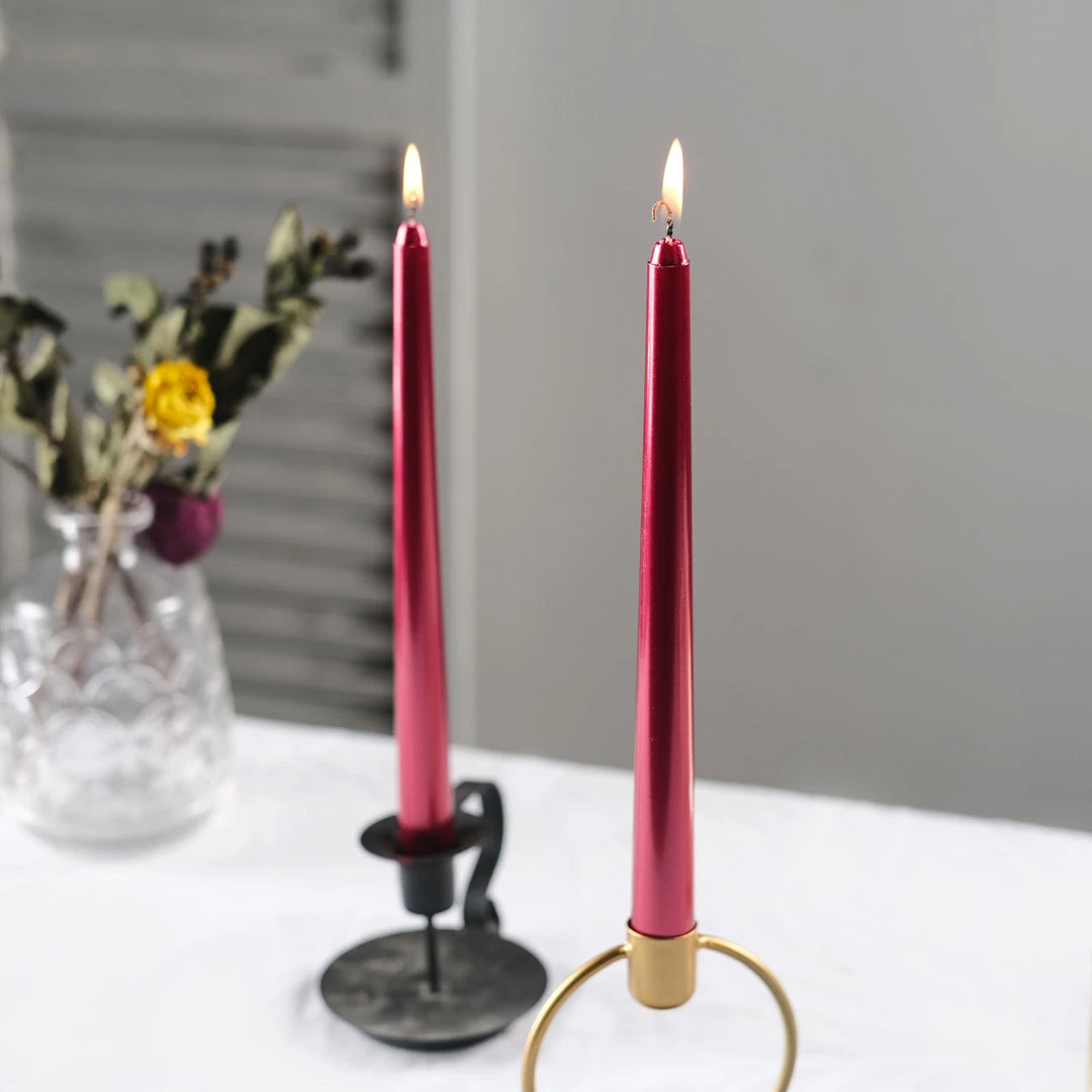 HIER_3820 12 Pack | Metallic Red 10" Premium Wax Taper Candles, Unscented Candlesticks Chargers & Centerpieces 2 HIER_3820 12 Pack | Metallic Red 10" Premium Wax Taper Candles, Unscented Candlesticks Chargers & Centerpieces