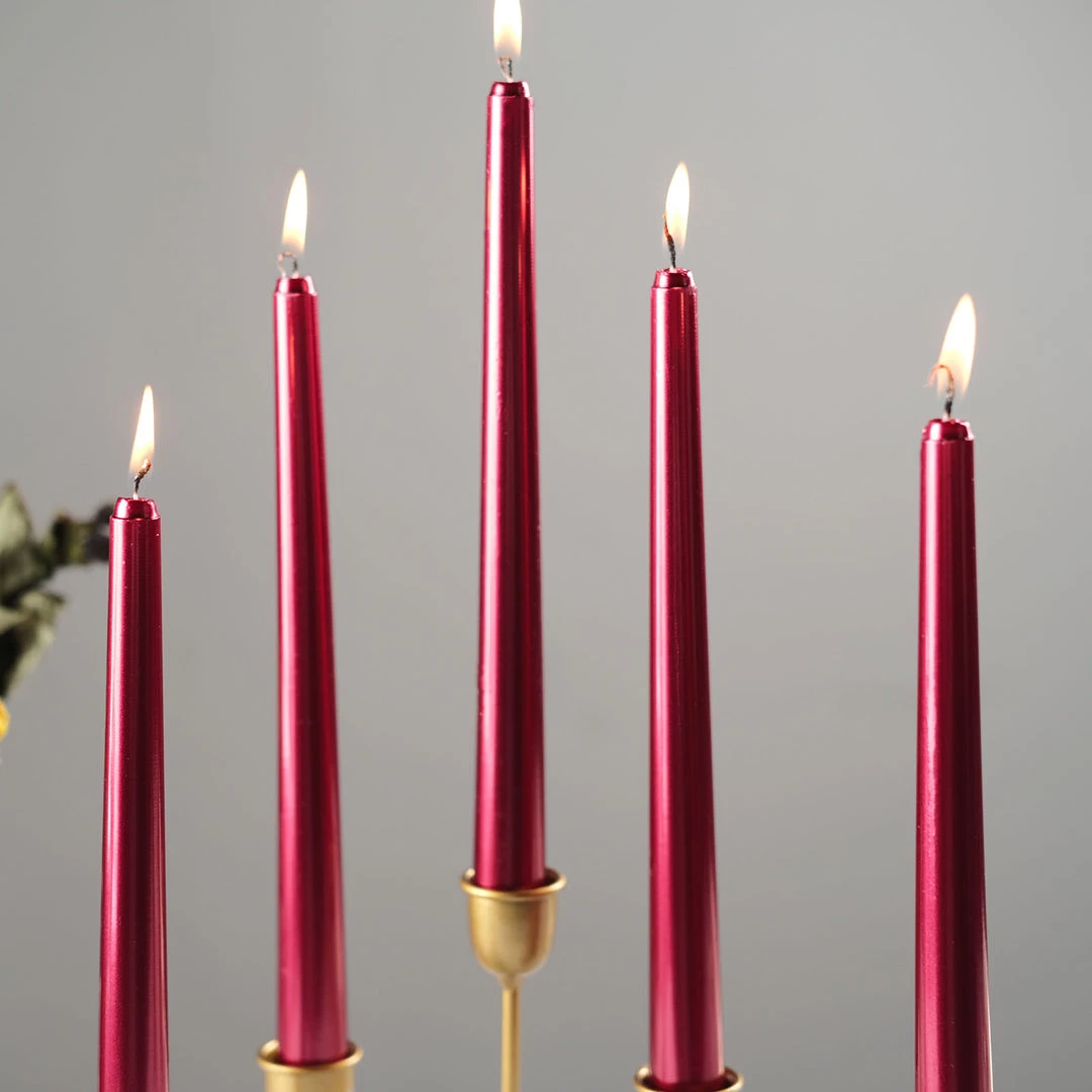 HIER_3820 12 Pack | Metallic Red 10" Premium Wax Taper Candles, Unscented Candlesticks Chargers & Centerpieces 9 HIER_3820 12 Pack | Metallic Red 10" Premium Wax Taper Candles, Unscented Candlesticks Chargers & Centerpieces