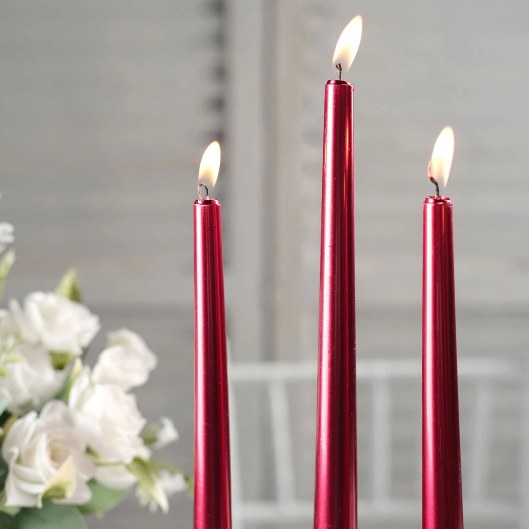 HIER_3820 12 Pack | Metallic Red 10" Premium Wax Taper Candles, Unscented Candlesticks Chargers & Centerpieces 12 HIER_3820 12 Pack | Metallic Red 10" Premium Wax Taper Candles, Unscented Candlesticks Chargers & Centerpieces